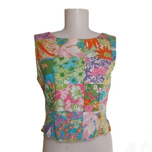 Lilly Pulitzer Signature Patchwork Print Top Blouse Top Sleeveless Size XS S